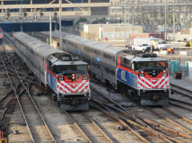 Metra Twins pulling out of Union Station. Photo: Jeff Zoline