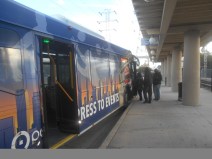 Passengers board westbound Pace Route 250, which serves the busy Dempster corridor. Photo: Igor Studenkov