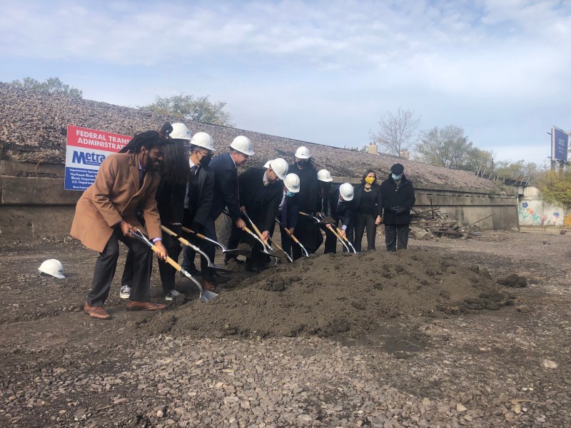 Elected officials and Metra staff break ground on the new station. Photo: Courtney Cobbs