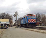 A Metra Rock Island District line train passing the 95th Street Beverly Hills station. The Fair Transit South Cook pilot reduced fares on the RID and Metra Electric lines. The panelists discussed whether reducing fares is a good strategy for increasing ridership. Photo: Jeff Zoline