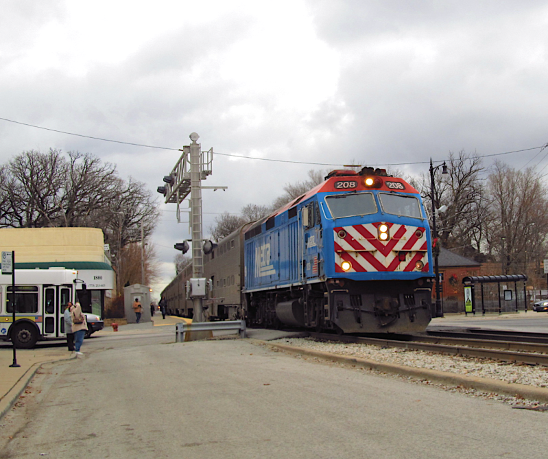 A Metra Rock Island District line train passing the 95th Street Beverly Hills station. The Fair Transit South Cook pilot reduced fares on the RID and Metra Electric lines. The panelists discussed whether reducing fares is a good strategy for increasing ridership. Photo: Jeff Zoline