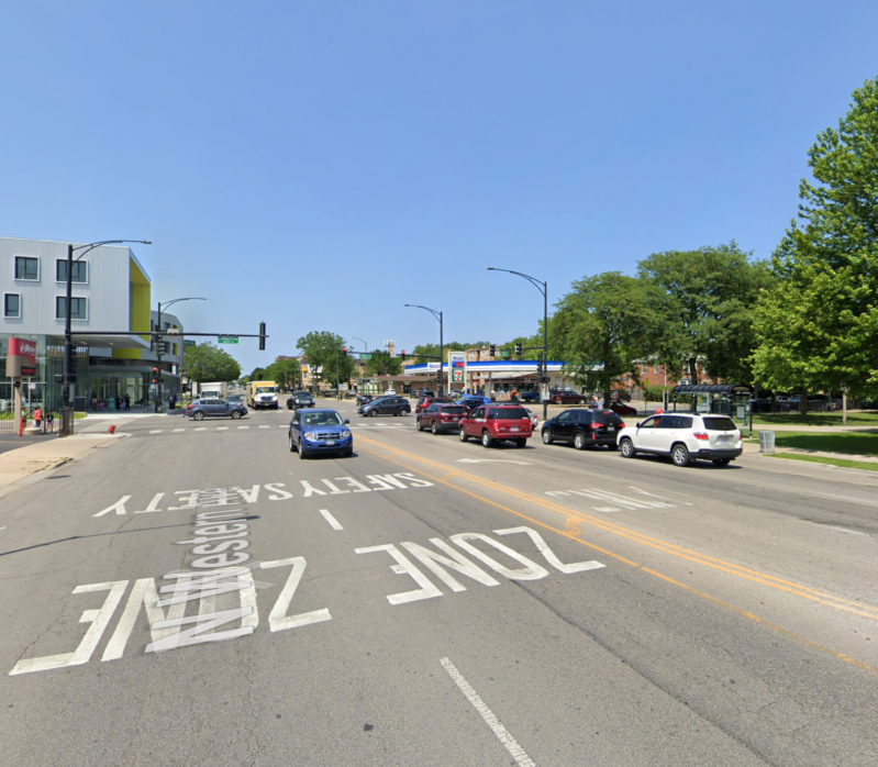 Looking north at Pratt and Western, where a driver ran a red light, killing two female pedestrians. Image: Google Maps