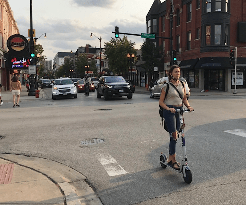 A scooter rider in Chicago's Lakeview neighborhood. Photo: John Greenfield