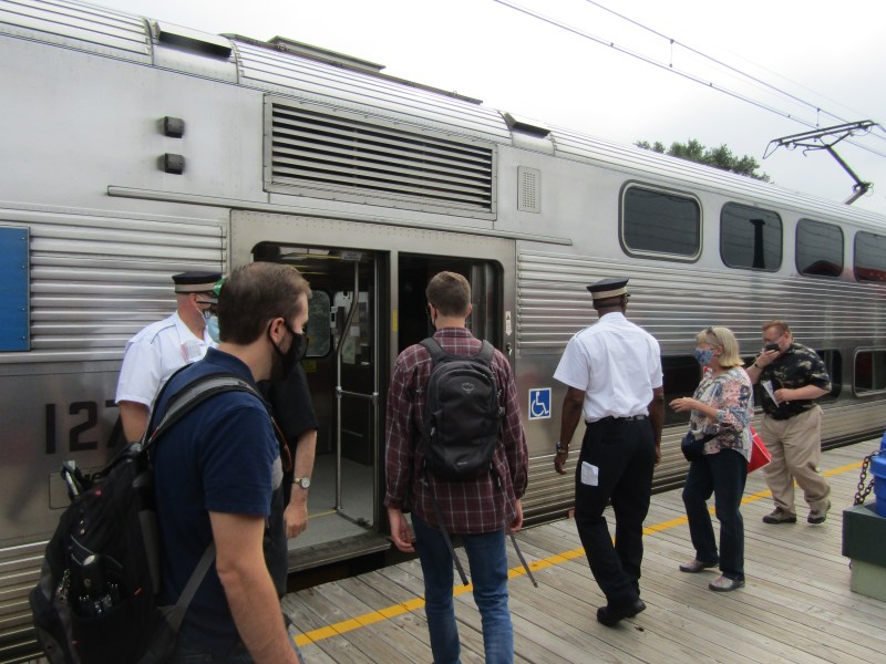A Metra Electric District train at the Pullman station on Labor Day Weekend, when the new Pullman National Monument opened. Photo: Igor Studenkov