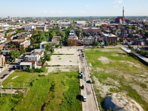 The six-acre property at 18th/People in Pilsen, near the Halsted station, which the city is buying from a private developer to build affordable housing, looking south. Photo: Steven Vance