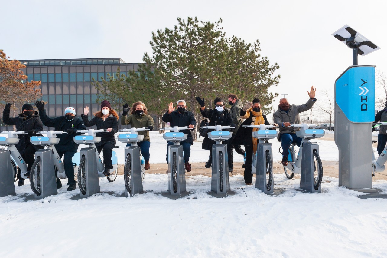 Officials at the (very cold) ribbon-cutting this morning. Photo: CDOT