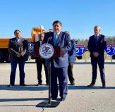 Pritzker discusses I-57 expansion plans at a December press event. Photo: Facebook