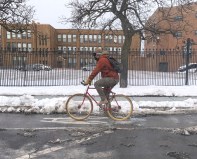 Biking on 55th Street in Chicago's Hyde Park neighborhood. Photo: Steven Lucy