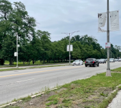 A speed camera, left, on Ogden Avenue in Douglas Park. Photo: Steven Vance