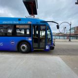 A #66 bus charging at Navy Pier last April. Photo: Mia Park