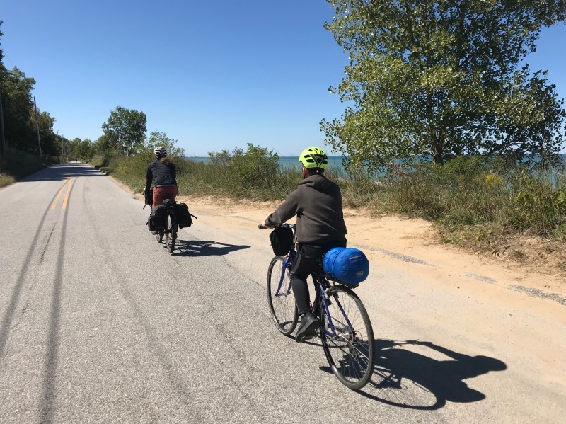 A parent and kid on a car-free trip to Indiana Dunes National Park. Photo: John Greenfield
