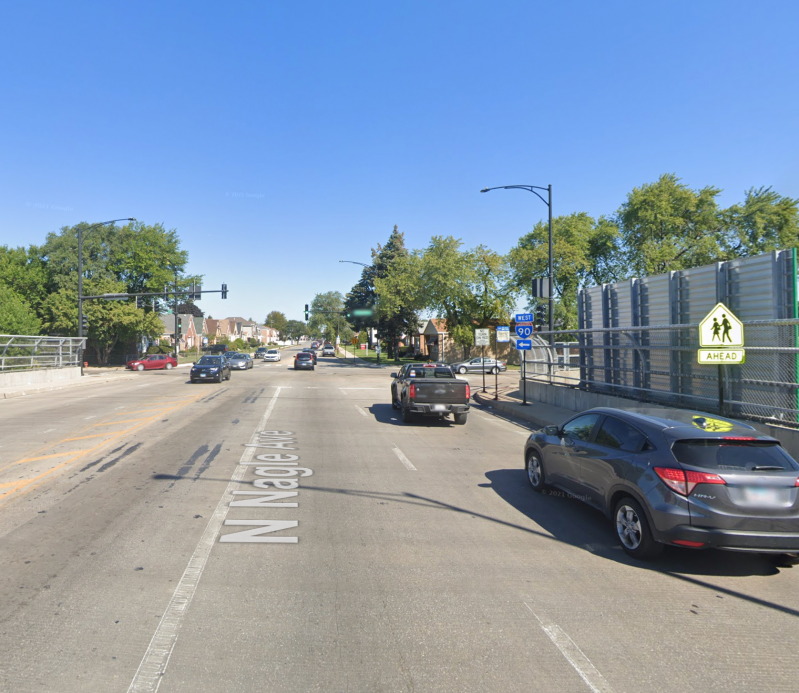 Nagle Avenue at Bryn Mawr Avenue, looking north. Image: Google Maps