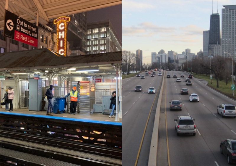 The State/Lake 'L' station and DuSable Lake Shore Drive. Photos: John Greenfield
