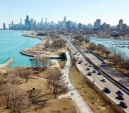 An aerial view of DuSable Lake Shore Drive, looking south from Diversey Avenue towards the Loop. Photo: Steven Vance