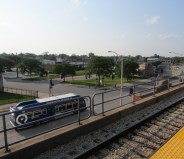 A Pace bus approaches the Harvey Transportation Center, as seen from the Harvey Metra Electric station. Photo: Igor Studenkov