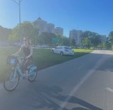 The apparent aftermath of a crash Friday afternoon on DuSable Lake Shore Drive  just south of Bryn Mawr Avenue, with a car ending up a few feet from the Lakefront Trail. Photo: Courtney Cobbs