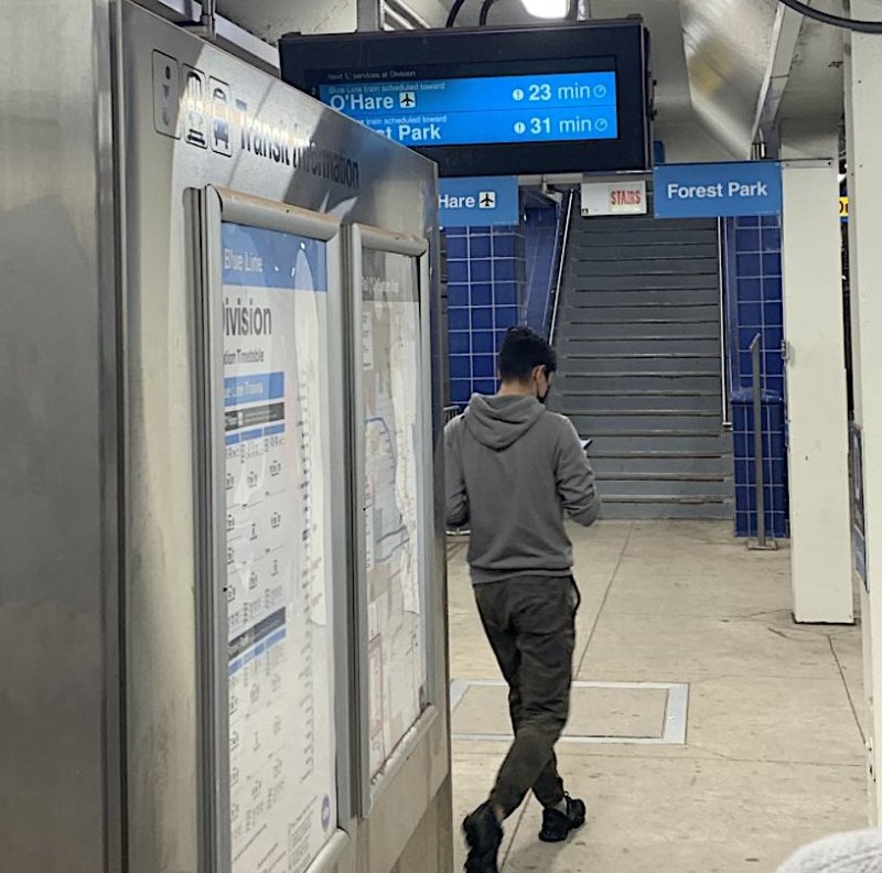 Long headways at the Division Street Blue Line station in Wicker Park. Photo: Brian Dolan