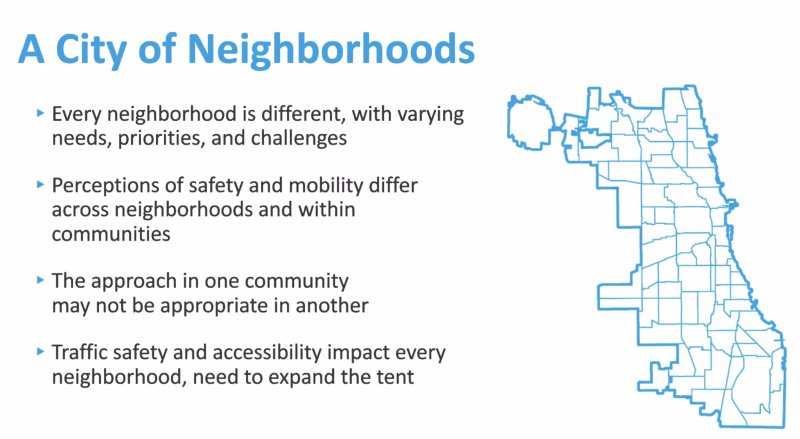 A slide stressing the importance of diverse community engagement, at a meeting that was impossible for working-class people to attend. Image: CDOT