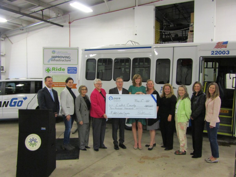 A giant check representing the $200,000 grant from Pace to Lake County create a county-wide Dail-A-Ride system. Photo: Igor Studenkov