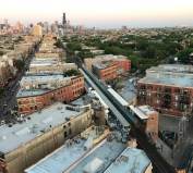 The O'Hare branch of the Blue Line, as viewed from the top of the Robey Hotel in Wicker Park. Photo: John Greenfield