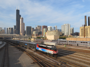 A Metra train departs from downtown Chicago. Photo: Jeff Zoline