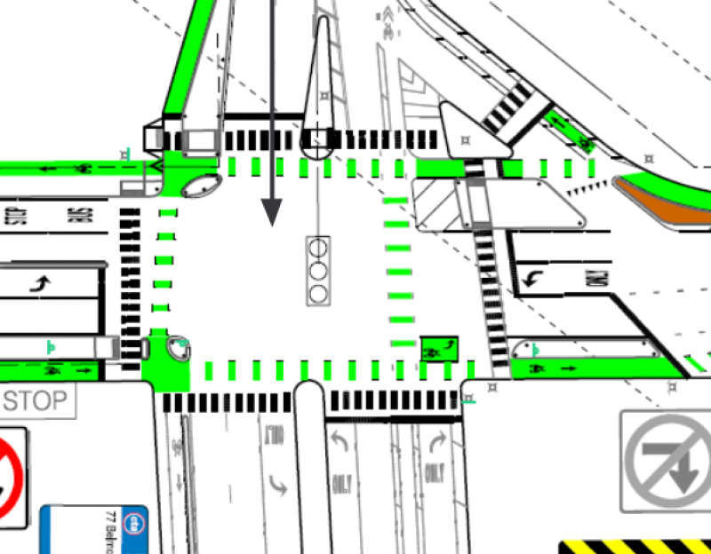 A protected intersection treatment is planned for the complex, dangerous Belmont/Kedzie junction. Image: CDOT