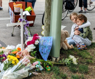 Memorial to Lily Shambrook, 3, killed by a driver in Uptown on June 9. Photo: Eric Allix Rogers