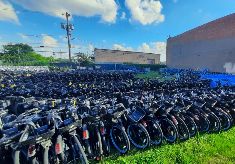 The field of Divvy bikes in a vacant lot in West Town. Photo: a Streetsblog reader