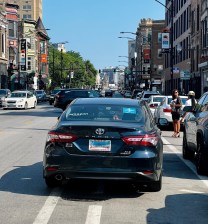 A bike lane scofflaw on Clark Street in Lakeview. (License number obscured.) Photo: @tomzychi