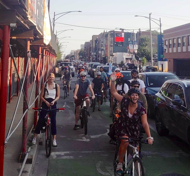 The Bike Bus rolls towards Fullerton Avenue in Lincoln Park. Photo via CBGN