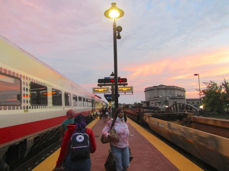 A Chicago-bound Amtrak Lincoln Service train arrives at the Joliet Gateway Center station, the north end of the stretch of tracks between St. Louis and Chicago that is being improved for higher speeds. Photo: Igor Studenkov