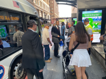 Wilson disembarks the #20 bus at Washington and State streets. Photo: Cameron Bolton