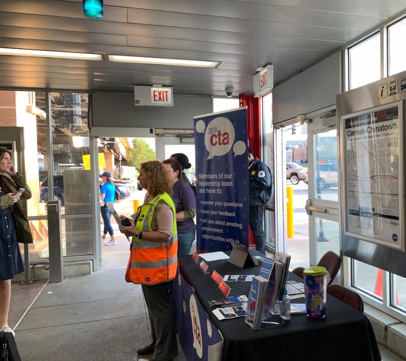 CTA managers at Tuesday's Ask CTA outreach event at the Cermak-Chinatown station. Photo: Sharon Hoyer