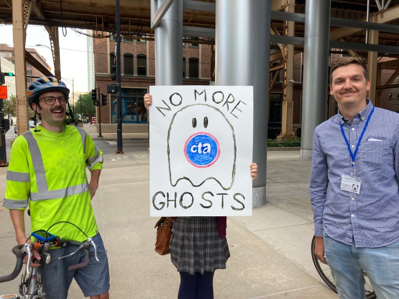 Activists at the rally, including Commuters Take Action cofounder Fabio Göttlicher, right. Photo: John Greenfield