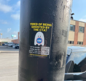 A Commuters Take Action sticker in the wild. Photo: CTA